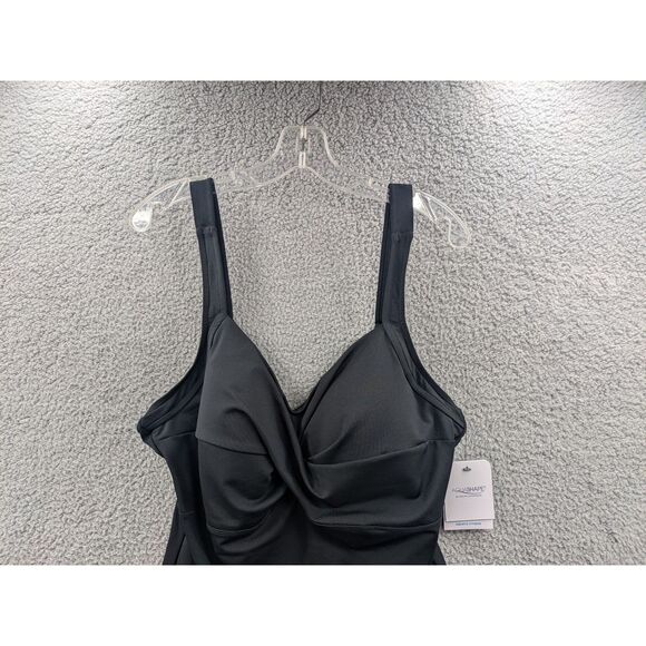 NWT Dolfin Aquashape Women's sz 22 Drape Front Black One Piece Swimsuit - Picture 2 of 10